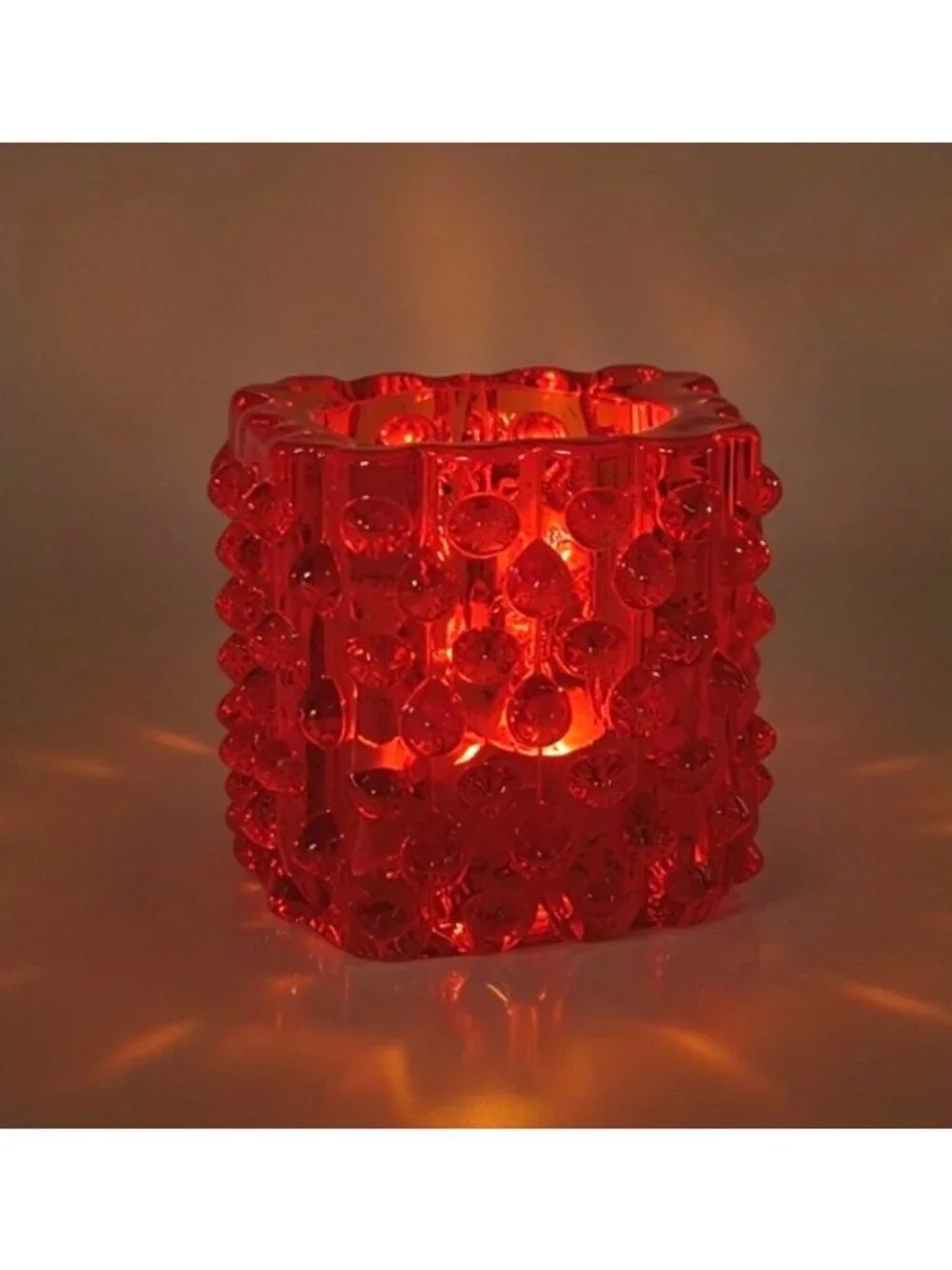 Mid-Century Fenton Glass Red, Amberina Glass Hobnail Candle Holder 2.5